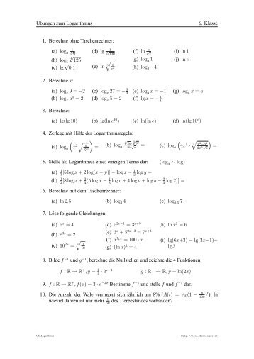 Übungen zum Logarithmus 6. Klasse 1 ... - Mone Denninger