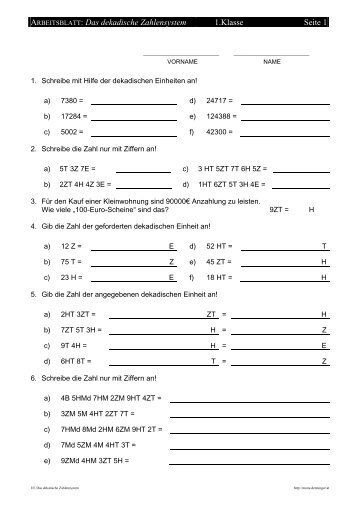 ARBEITSBLATT: Das dekadische Zahlensystem ... - Mone Denninger