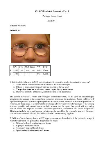 April 2011: C-15873 Paediatric Optometry Part 1