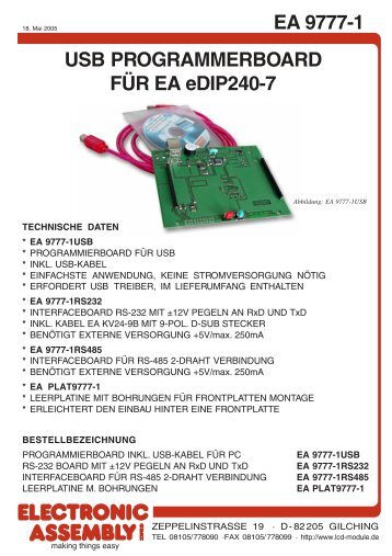 EA 9777-1 USB PROGRAMMERBOARD FÜR EA eDIP240-7