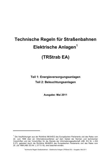 Technische Regeln für Straßenbahnen - Elektrische Anlagen ...