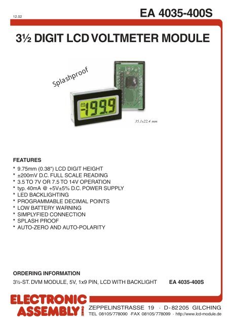 EA 4035-SERIES 3½ DIGIT VOLTMETER MODULE LED- / LCD ...