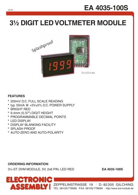 EA 4035-SERIES 3½ DIGIT VOLTMETER MODULE LED- / LCD ...