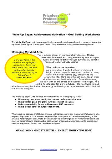 Wake Up Eager: Achievement Motivation – Goal Setting Worksheets ...