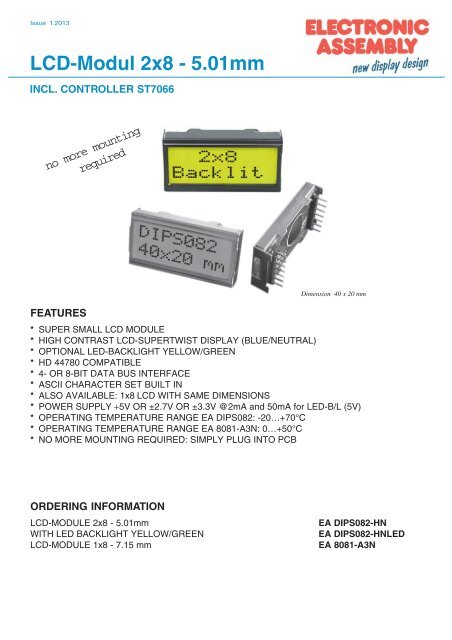 LCD-Modul 2x8 - 5.01mm - Electronic Assembly