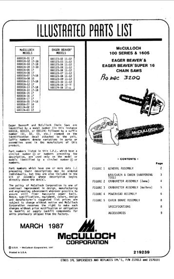 McCulloch Chainsaw Parts List 219239 - Barrett Small Engine