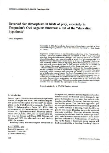 Reversed size dimorphism in birds of prey, especially in Tengmalm's ...