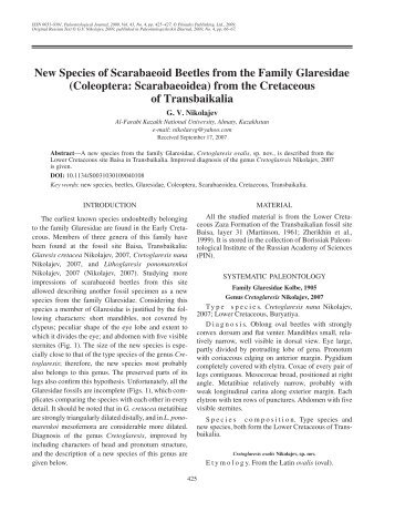 New Species of Scarabaeoid Beetles from the Family Glaresidae ...