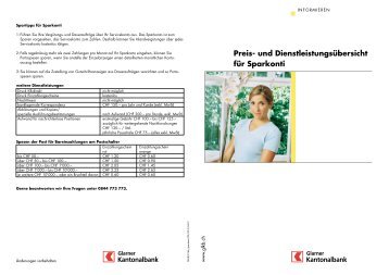 Preis- und Dienstleistungsübersicht für Sparkonti - GLKB