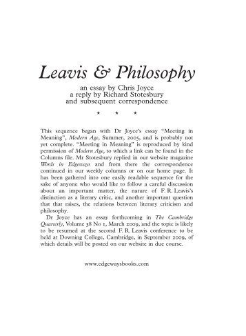 Leavis and Philosophy working.pmd - Edgeways Books