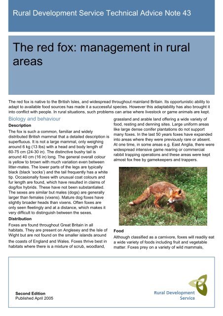 Rural Development Service Technical Advice Note 43 - The red fox ...