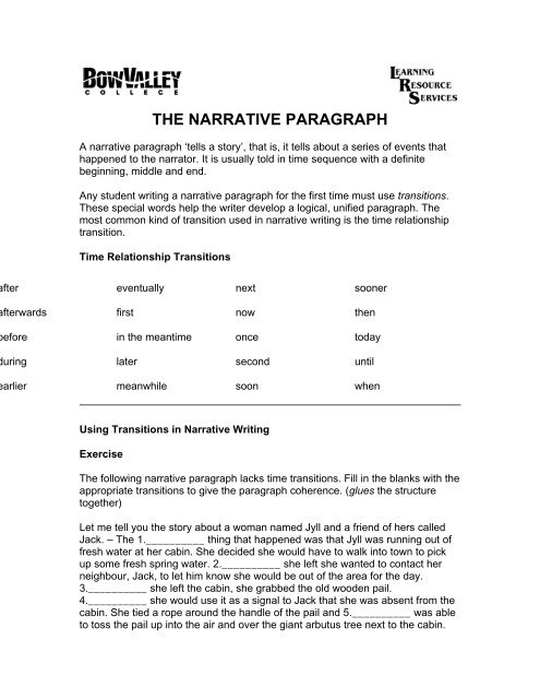The narrative paragraph - Bow Valley College
