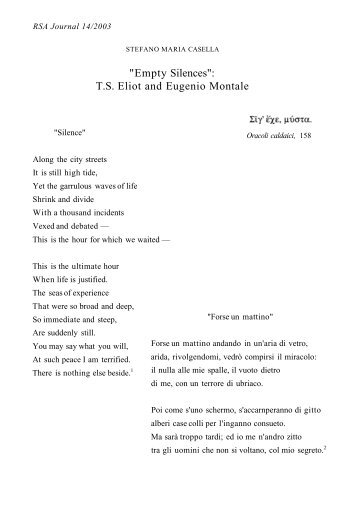 "Empty Silences": T.S. Eliot and Eugenio Montale - aisna