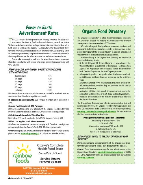 Winter 2012 · Down to Earth - Canadian Organic Growers