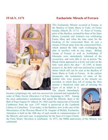 ITALY, 1171 Eucharistic Miracle of Ferrara - The Real Presence ...