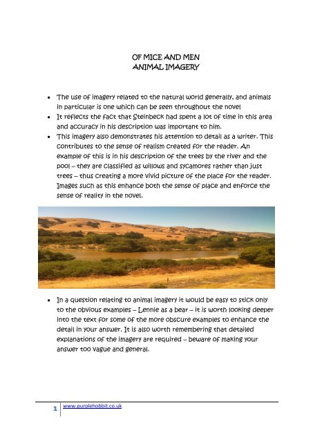 Of Mice And Men Animal Imagery The Use Of Imagery Related