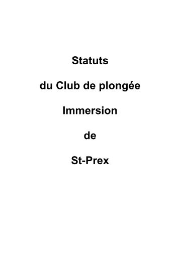 Statuts du Club de plongée Immersion de St-Prex - Saint-Prex