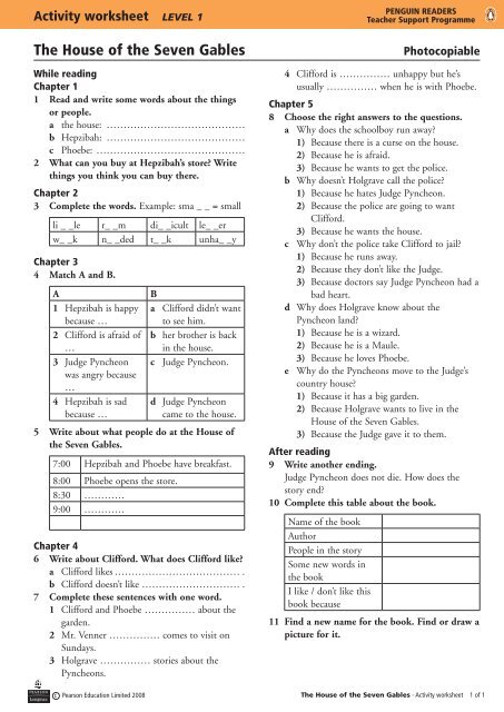 Activity Worksheet - Penguin Readers Level 1 ... - Longman Japan