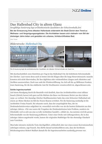 Das Hallenbad City in neuem Glanz - ernst niklaus fausch architekten
