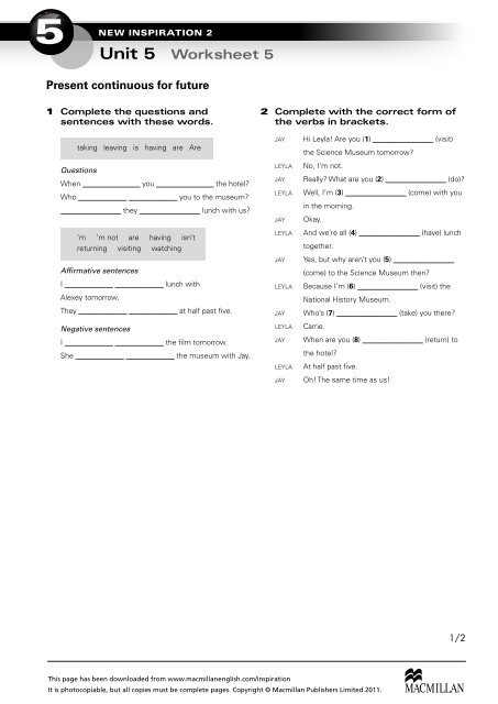 Unit 5 Worksheet 5 - Inspiration