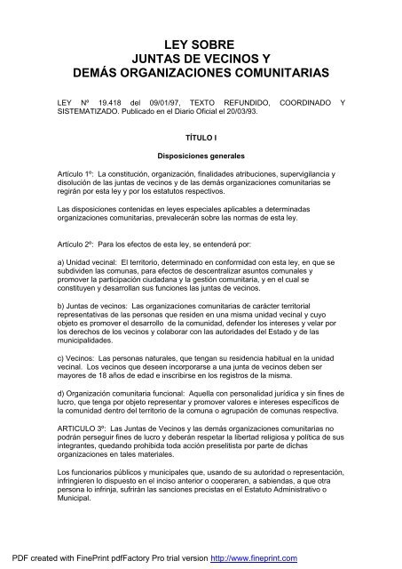 ley sobre juntas de vecinos y demás organizaciones comunitarias