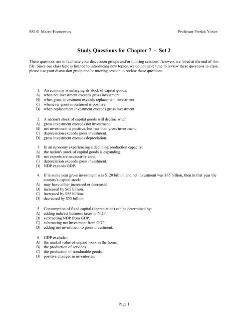 Study Questions for Chapter 7 - Set 2