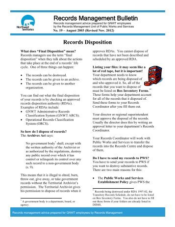 Records Disposition - Department of Public Works and Services