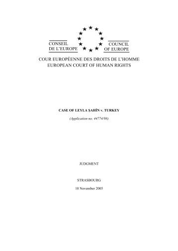 CASE OF LEYLA SAHIN v TURKEY(2005) - Institute for Integrative ...