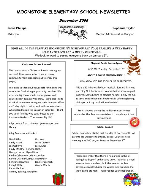 MOONSTONE ELEMENTARY SCHOOL NEWSLETTER