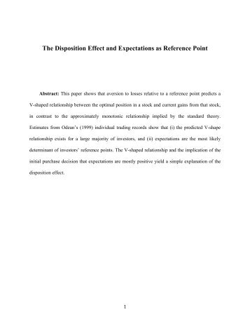 The Disposition Effect and Expectations as Reference Point