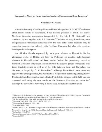 Comparative Notes on Hurro-Urartian, Northern Caucasian