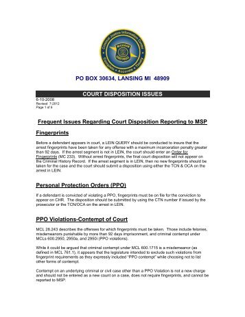 Court Disposition Reporting Issues - State of Michigan