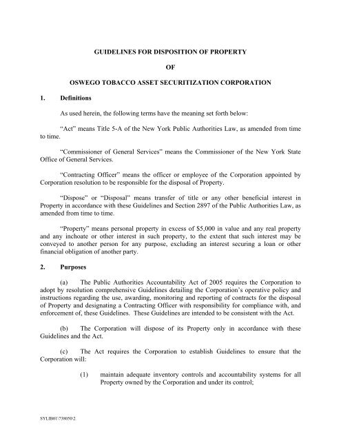 Guidelines for Disposition of Property of OTASC