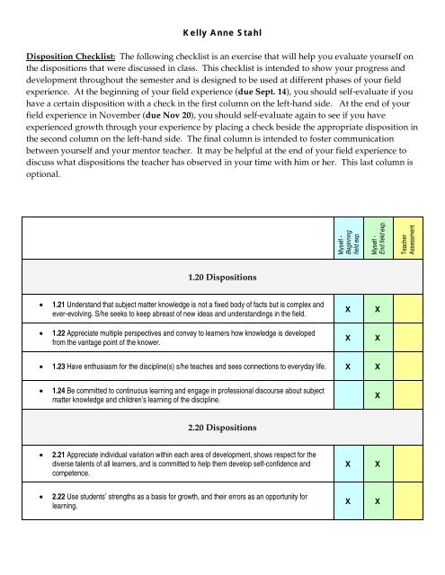 Kelly Anne Stahl Disposition Checklist: The following ... - Scholar