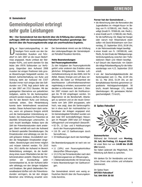 mitteilungsblatt der gemeinde fehraltorf