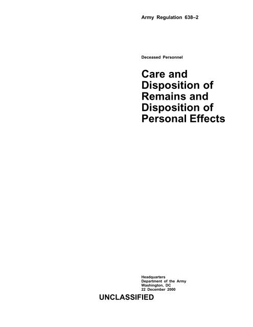 Care And Disposition Of Remains Army Publishing Directorate