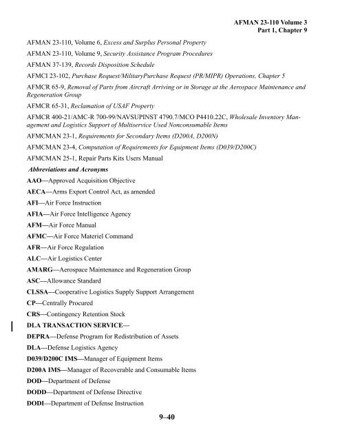 CHAPTER 9 AIR FORCE MATERIEL UTILIZATION ... - Air Force Link