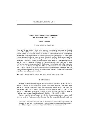 THE EXPLANATION OF CONFLICT IN HOBBES'S LEVIATHAN