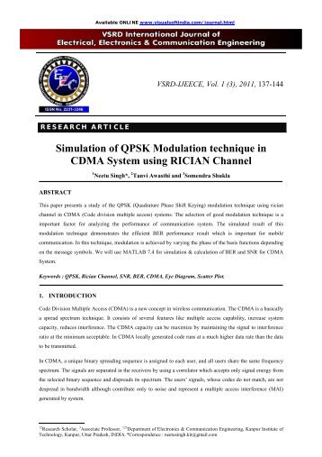 Simulation of QPSK Modulation technique in CDMA System - vsrd ...