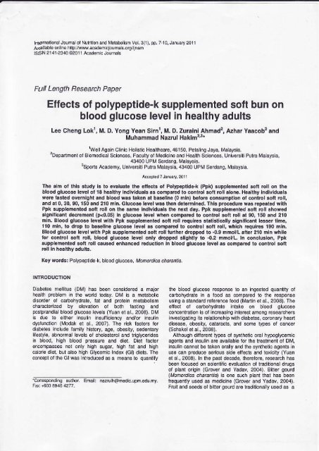 Effects of polypeptide-k supplemented soft bun on blood glucose ...