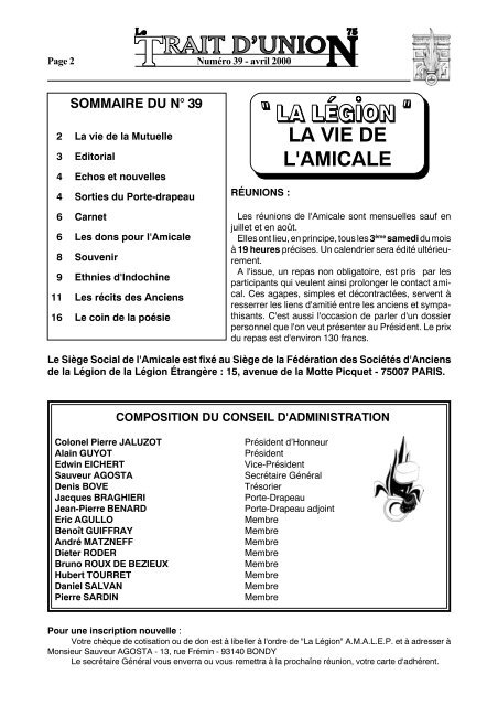 Numéro 39 - avril 2000 - Amicale des Anciens de la Légion ...