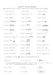 MATH 171 - Derivative Worksheet Differentiate these for fun, or ...