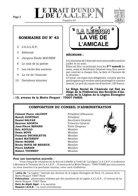 Numéro 43 - Amicale des Anciens de la Légion Etrangère de Paris ...
