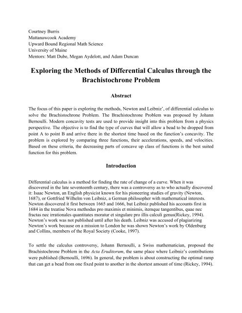 Exploring the Methods of Differential Calculus through the ...