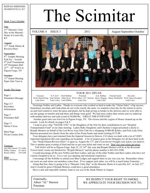 The Scimitar - Aug-Oct 2011 Edition - Rizpah Shriners