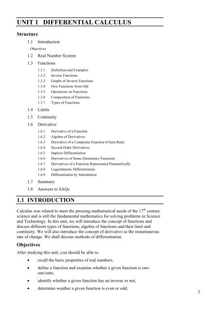 unit 1 differential calculus - IGNOU