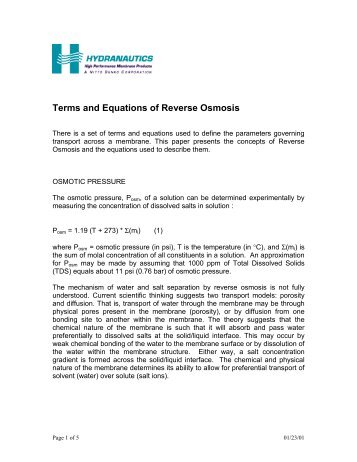 Terms and Equations - Hydranautics