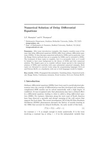 Solving Delay Differential Equations - Radford University