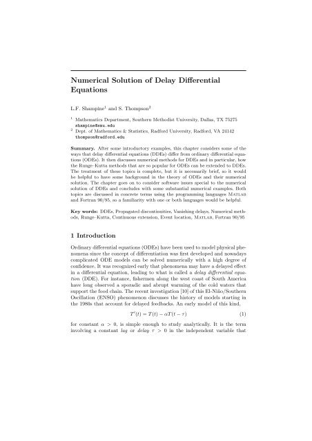 Solving Delay Differential Equations - Radford University