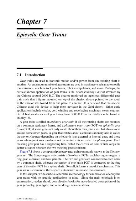 Chapter 07: Epicyclic Gear Trains